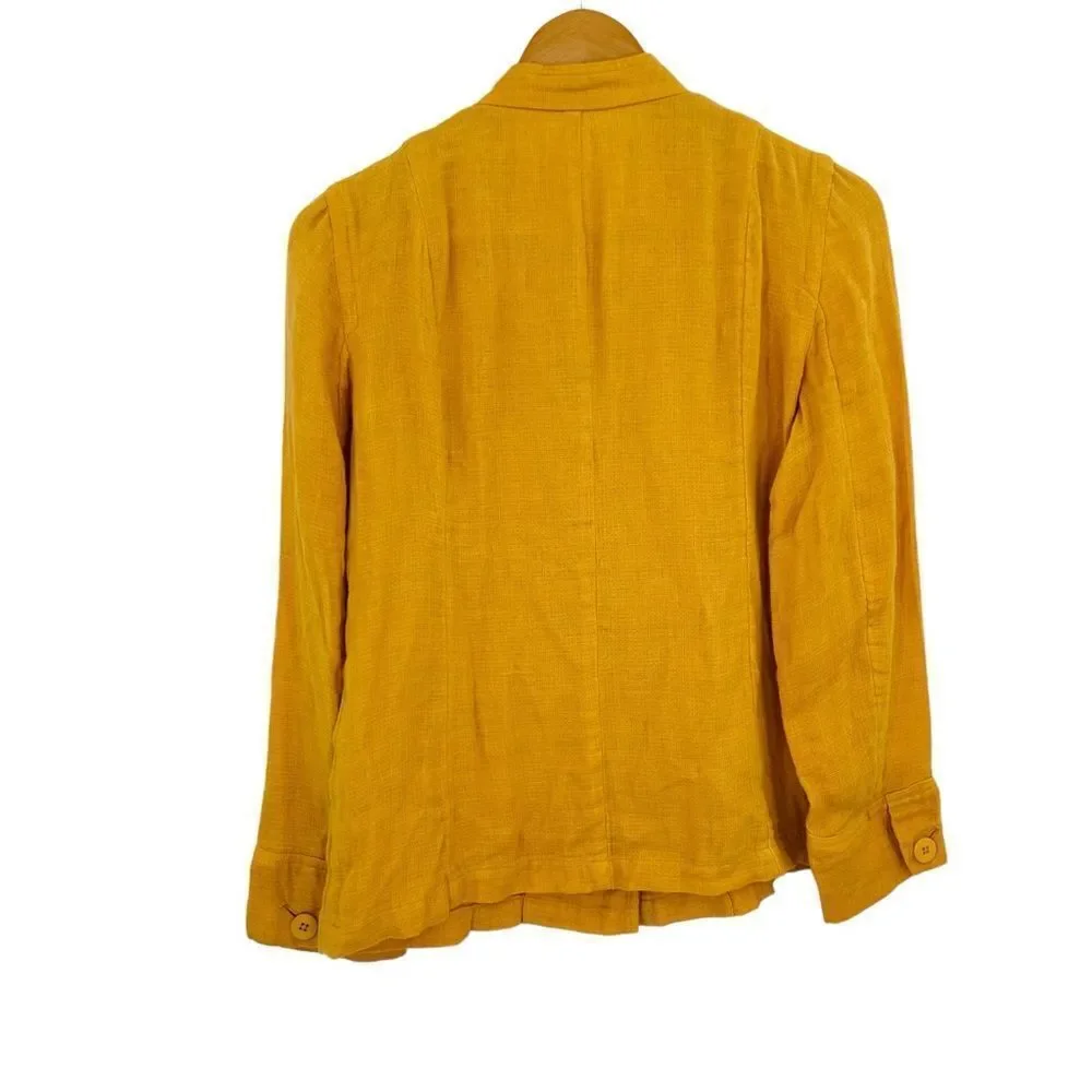 Eileen Fisher yellow linen flap pocket jacket size small